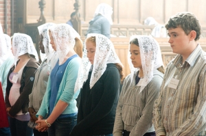 Young people queuing to receive Holy Communion